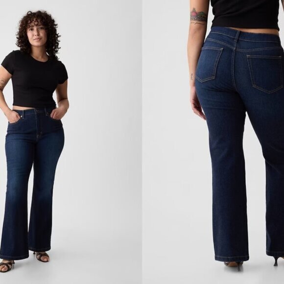 NWT GAP tall 70s flare high rise jeans in dark wash (6T/28) - Picture 3 of 9